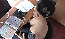 Brunette Housewife's Relaxed Moment At Work Desk