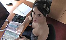 Brunette Housewife's Relaxed Moment At Work Desk