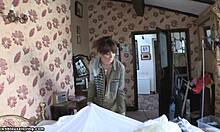 seductive brunette housewife shows hot body to camera?