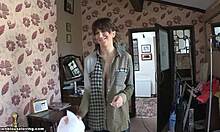 seductive brunette housewife shows hot body to camera?