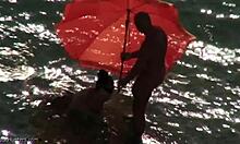 hey, can you believe this horny chick got her pussy licked so good in public on a hidden beach cam?