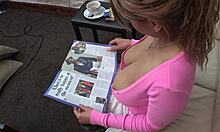 Hey, got this amateur girlfriend in pink top reading a magazine today.