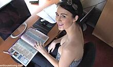 Brunette Housewife's Relaxed Moment At Work Desk