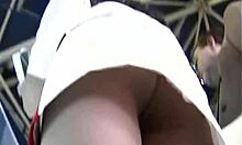 Perverted guy sneaking under whorish mini skirts for upskirt thrills! 😈