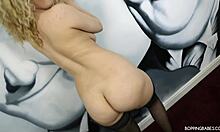 Curly-haired BBW GF strips naked and shows her big tits!