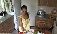 Amazing quality downblouse video featuring a tanned hottie in a checkered skirt
