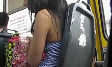 Feeling Thrilled by Striped Shirt Hottie’s Upskirt Action on Bus