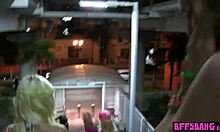 bisexual teen 18+ girls spice up their party with strapon and cock play