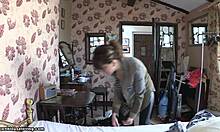 seductive brunette housewife shows hot body to camera?