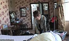 seductive brunette housewife shows hot body to camera?