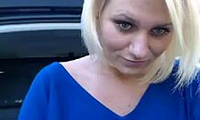 Blond-haired teen amateur teases her wet pussy with close-up shots in a car in the middle of nowhere