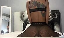 pantyhose-clad brunette girlfriend shows off her tight ass up close