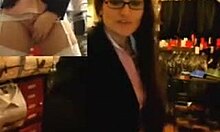 Kinky Glasses-Wearing Brunette GF Masturbates in Store Wearing Lingerie Like a Slut