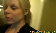 uhh, ponytailed blonde messin’ herself up in hotel hallway, oops!