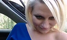 Blond-haired teen amateur teases her wet pussy with close-up shots in a car in the middle of nowhere