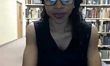 Four-Eyed Nerdy Black Bombshell Masturbates in Public Library