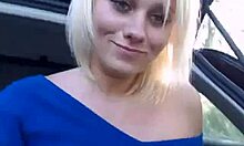 Blond-haired teen amateur teases her wet pussy with close-up shots in a car in the middle of nowhere