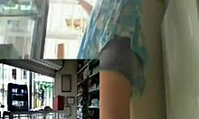 glasses-wearing chick just had to strip and masturbate right in the store