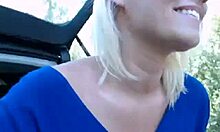 Blond-haired teen amateur teases her wet pussy with close-up shots in a car in the middle of nowhere