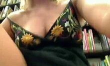 Plump blonde masturbates on webcam in public spot