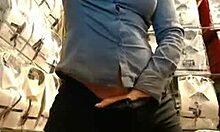 Black Panties Brunette GF Emotionally Fingering in Store During Web Chat