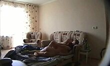 Leggy dark-haired housewife spreads legs for military guy. Doggy style on sofa turns hardcore 😈
