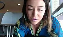 Blue-Dressed Milf Girlfriend Masturbates Smooth Pussy in Coffee Shop Webcam