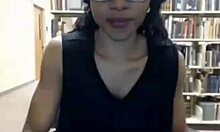 Four-Eyed Nerdy Black Bombshell Masturbates in Public Library