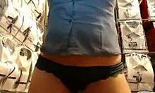 Black Panties Brunette GF Emotionally Fingering in Store During Web Chat