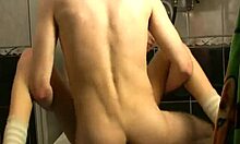 Long-haired brunette in white socks getting choked while getting fucked