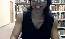 Four-Eyed Nerdy Black Bombshell Masturbates in Public Library