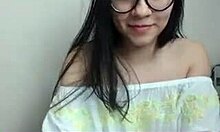 stockings-clad brunette says, 'check my big booty' while masturbating on webcam