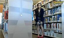 uhh, long-legged brunette mastur...bating in library, so hot