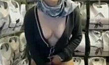 sexy scarf slut masturbating at work in the store 😏