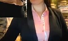 Kinky Glasses-Wearing Brunette GF Masturbates in Store Wearing Lingerie Like a Slut