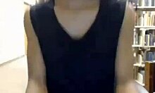 Four-Eyed Nerdy Black Bombshell Masturbates in Public Library