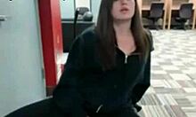Hoodie-Wearing Dark-Haired Girlfriend Fingering Herself in Public on Webcam