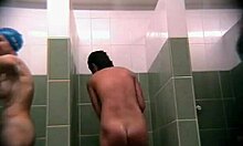 lucky voyeur spies on athletic brunette's naked body in the public shower