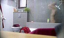 slender brunette teen 18+ strips in shower for sneaky voyeur cam