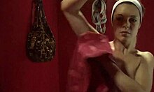 Lovely blonde putting on make-up in changing room hidden cam