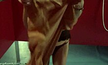 Skinny blonde wears provocative lingerie seductively!