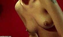 skinny blonde decides to masturbate her cunt in a public shower