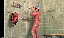 This horny guy secretly spies on sexy young babes showering with hidden cam