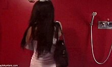 Breath taking bimbo is about to get naked and jumped under the shower