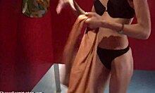 Skinny blonde wears provocative lingerie seductively!