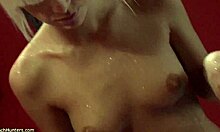 skinny blonde decides to masturbate her cunt in a public shower