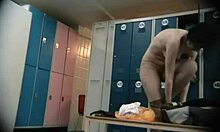 Chubby babe struggles with pantyhose in changing room while you sneak a peek at her curves