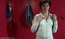 horny milf with saggy tits slips into see-through lingerie at changing room