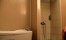 Beautiful brunette babe spied steamy shower scene with perfect body