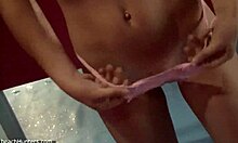 Lovely blonde putting on make-up in changing room hidden cam